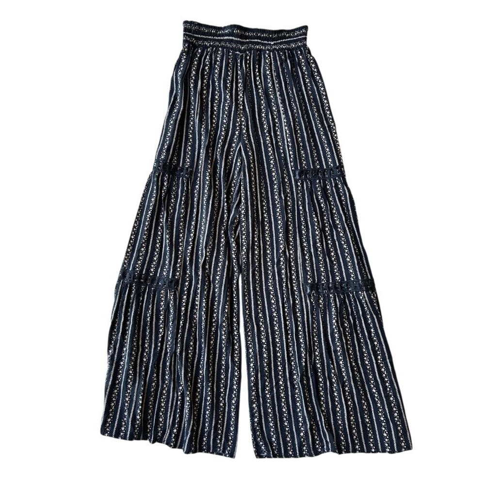 Wide Leg Striped Navy Pants